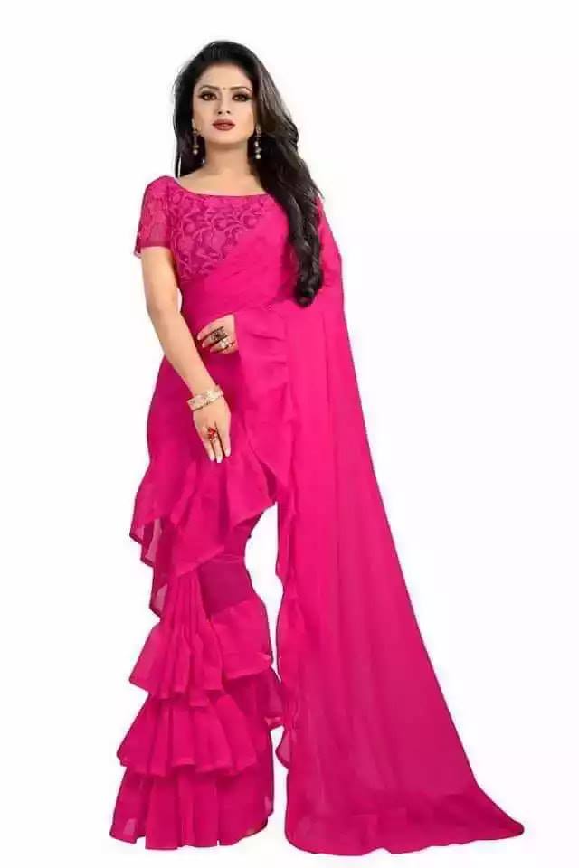 Soft Georgette Ruffle Saree - Hamro Fashion